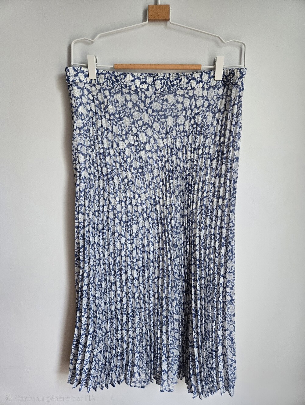 CHAPS Petite Blue and White Pleated Floral Midi Skirt